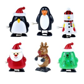 iPobie 6 Pieces Children's Christmas Wind Up Toy Wind Up Penguin Reindeer Christmas Tree Snowman Santa Figure Clockwork Toy