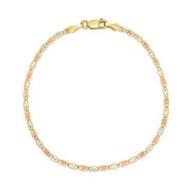 Floreo 10k Tri-Color Gold 2mm Valentino Link Chain Bracelet, 8 Inch