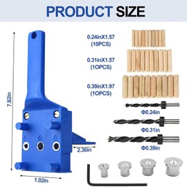 Aulivra 42 PCS Handheld Dowel Jig Kit with Drill Guide Block, Professional Woodworking Doweling Jig, Metal Sleeve Wood Drilling for Accurate Wood Dowels, includes 6/8/10mm drill bits, 30 wooden dowels