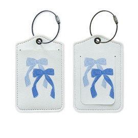 Yetmadi Coquette Bow Luggage Tag, Preppy Blue Luggage Tags for Suitcases, Coastal Cowgirl Granddaughter Gifts, Teen Girls Gifts, Privacy Protection PU Leather Travel Name Tags Identifiers for Luggage