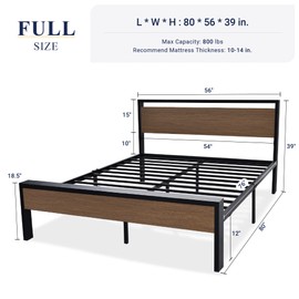 Allewie Full Size Platform Bed Frame with Wooden Headboard and Footboard, Heavy Duty 12 Metal Slats Support, No Box Spring Needed, Under Bed Storage, Non-Slip, Noise Free, Easy Assembly, Walnut