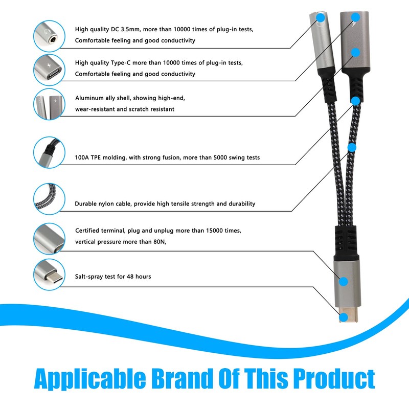 USB C to 3.5 mm Jack Adapter with DAC Chip,