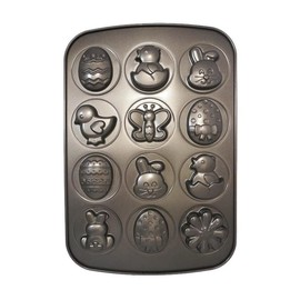 Generic CookElite Premium Spring Shapes Non-Stick Carbon Steel Baking Pan with 12 Cavities, Gray