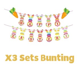 eBoutik - Large Bundle - Pack of 3 Easter Bunny Bunting - Multicoloured Rabbit & Carrot Design Garland - Garden Easter Parties Decorations or Easter Egg Hunt's - Happy Easter Hanging Decoration