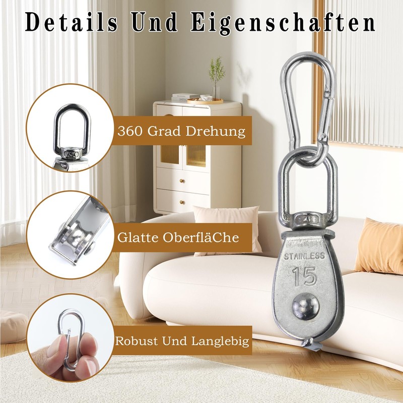 4 Pieces Stainless Steel Pulley, Block Rope Pulley with 4