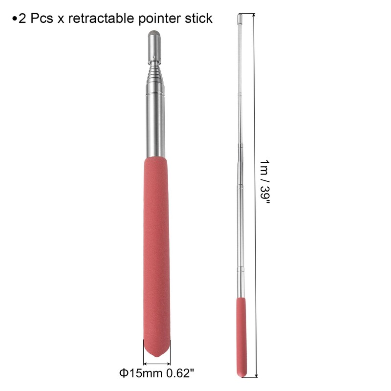 MECCANIXITY 2pcs Telescopic Teachers Pointer Teaching Pointer Stick 39 Inch