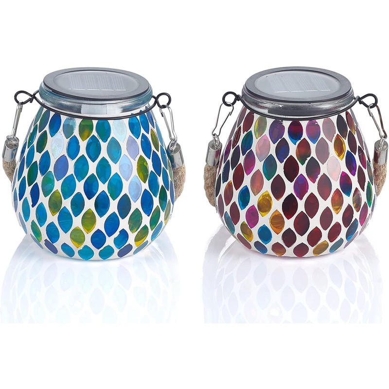 Zarmanuae Mosaic Solar Lanterns Outdoor Hanging Lights, Red & Blue