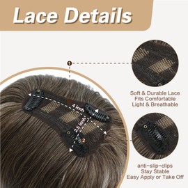 Yacurcur Hair Toppers 360° Bangs Hair Clip Fake Bangs with Fringe Clip in Hair for Thinning Hair Women 3D Cover Heat Resistant Synthetic Hair Pieces Mixed Brown Hair on Lace for Daily Wear（M8/27#）