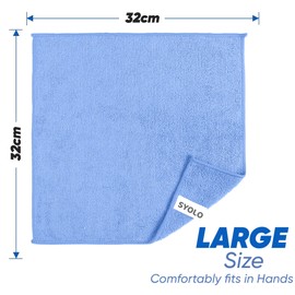 SYOLO Microfibre Cleaning Cloth Pack of 12 – 32x32cm, Reusable Kitchen Microfibre Cloths Towel, Super Soft Lint Free Washable Duster Dish Cloth for Home, Windows, Car, Motorbike, Blue