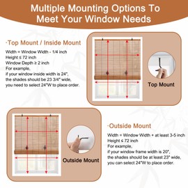 BMBOEUII Cordless Bamboo Blinds, Bamboo Roll Up Window Shades for Indoor Outdoor Patio, Home and Garden (24''W x 72''H)