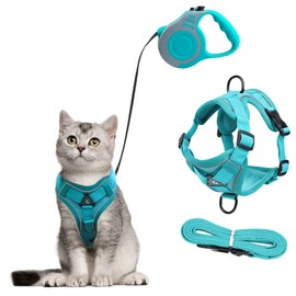 Cat Harness and Lead Set, Escape-Proof Kitten Harness with Retractable Cat Lead, 5m/16.4 Ft Automatic Extendable Cat Leash for Dogs Puppy Pets Walking (blue, M)