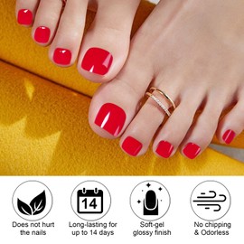 Ceboic 32 Stück Selbstklebend Fußnagel Sticker, Pure Farbe Nagelfolie UV Härtend Vollabdeckung Zehennagellack Aufkleber, Gel Nail Wraps Nagelsticker Geschenke für Frauen Mädchen (Rot)