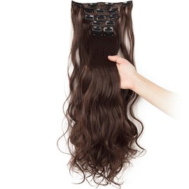 24"-26" Clip in Hair Extensions 6Pcs 16 Clips Curly Wavy Straight Thick Clip on Synthetic Hair Extension Hairpieces