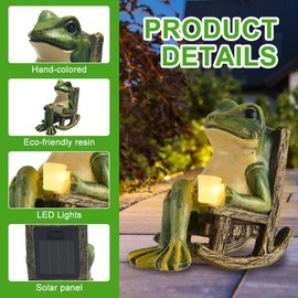 Banax Solar LED Frog Garden Outdoor Decor, Waterproof LED Garden Solar Ornaments Outdoor, Rocking Chair Frog Statue Decoration, Funny Outdoor Lights for Patio