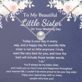 BEKECH Sisters Gift from Sister Pearl Necklace To My Little Sister on Your Wedding Day Gift Bridal Shower Gift for Lil Sis (sisters pearl necklace)