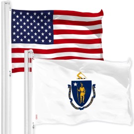 UD_G128 Combo Pack: American USA Flag 3x5 Ft & Massachusetts Flag 3x5 Ft, Both Printed 150D Polyester, Indoor/Outdoor, Brass Gro
