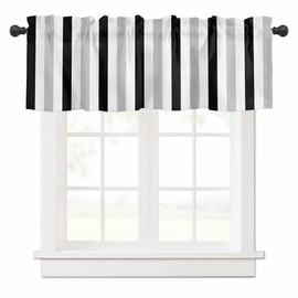 Valance for Windows Black Grey Striped Curtains Valances Vertical Stripes Short Curtains Rod Pocket Window Treatment for Kitchen Living Room Bedroom Bathroom Cafe Decor 1 Panel 54x18 Inch