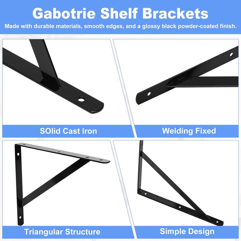 Gabotrie 6 Pack Heavy Duty Shelf Brackets,12 x 8 inch