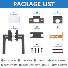 KAMOTA Passage Door Levers, 8 Pack Black Heavy-Duty Interior Door Handles, Square Non-Locking Door Locksets for Closets, Hallways and Conference Rooms, Left and Right Hand Reversible