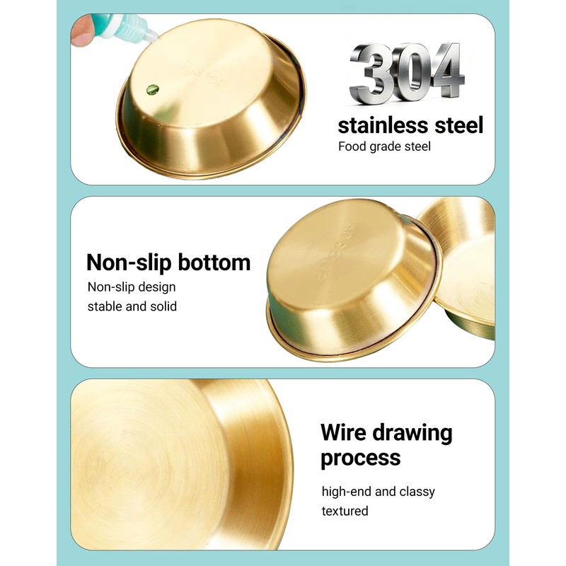 Gold Stainless Steel Dipping Bowls 10 Pack, 3.15 Inch