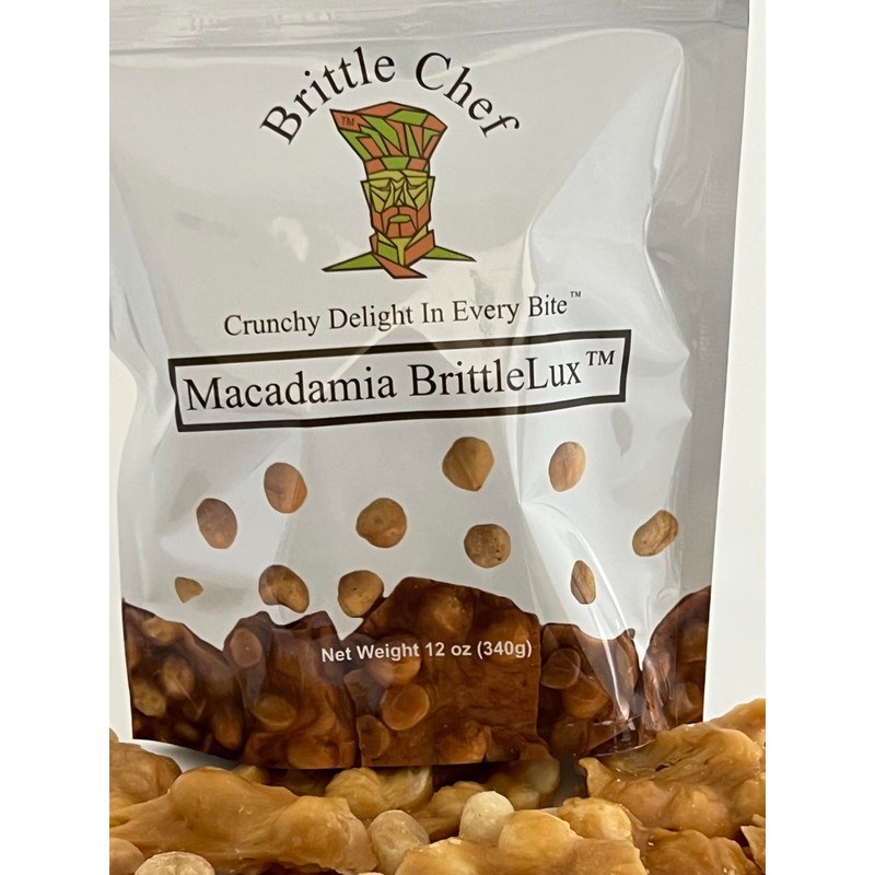 Brittle Chef Macadamia BrittleLux, Premium Nut Brittle Candy, 12 oz