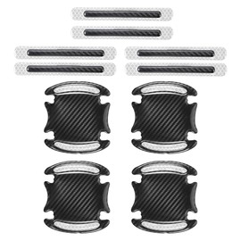 X AUTOHAUX 10Pcs Car Door Handle Protector Carbon Fiber Reflective Silver Tone