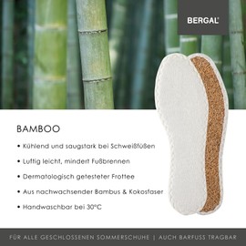 BERGAL Bamboo 3 Pairs of Airy Terry Cloth Insoles for High Moisture Absorption, Fresh Feet, Improves the Foot Climate in the Shoe, Ideal for Foot Sweat, for All Casual Shoes and Trainers, Size 40