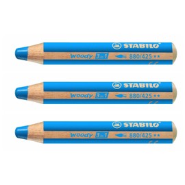 STABILO Woody 3 in 1 Extra Large Pencils, Cobalt Blue, Medium (Pack of 3)