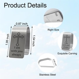 XQLZY I Am with You Always Engraved Stainless Steel Car Visors Clip, Travels Visor Car Accessories, Inspirational Guardian Angel Visor Clip for Women Men Family Friend Driver, New Driver Gifts