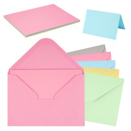 Envelopes with Blank Cards, Set of 50 Envelopes Folding Cards for DIY Envelopes, Double Cards for Greeting Cards, Invitations, Birthday Cards, Thank You Cards (5 Colours, 11 x 16 cm)