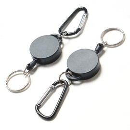 2Pcs Retractable Badge Holders with Carabiner Clip Heavy Duty Key Chain Extendable Key Lanyard for Climbing, Cycling, Traveling