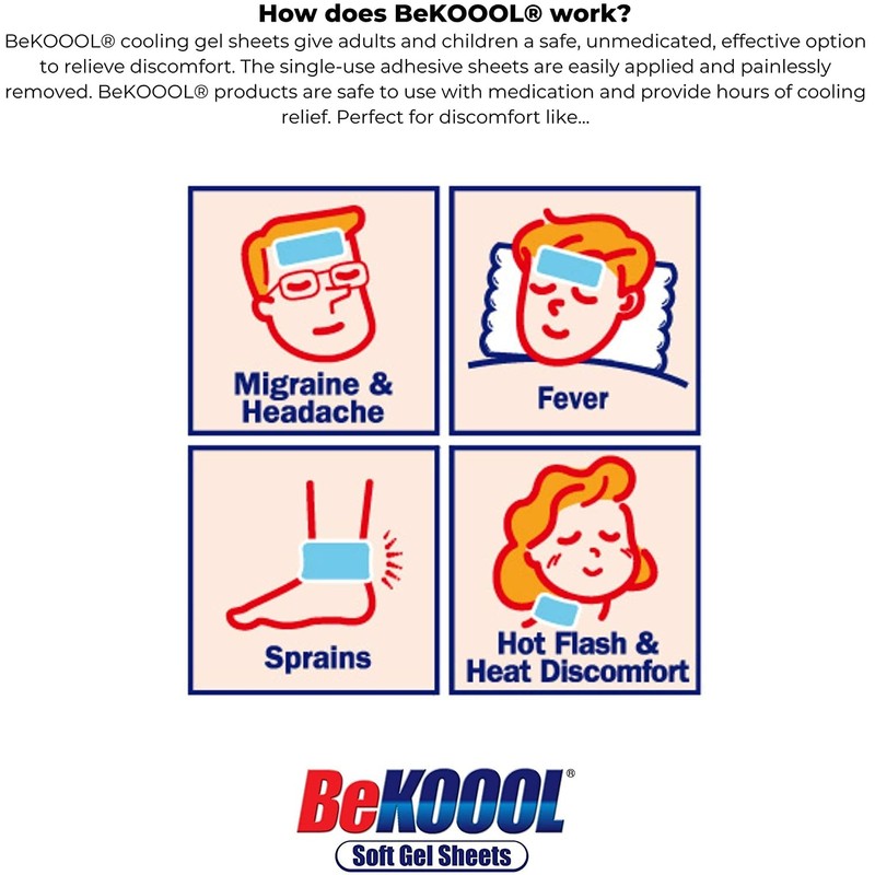 BeKoool Cooling Relief for Migraine Soft Gel Sheets, Pack of