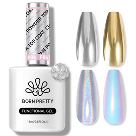 Born Pretty Top Gel for Chrome Nail Powder, 15ml Top Gel for Metallic Gel Nail Polish, Shine Finish and Long Lasting, Soak Off Nail Lamp Gel Nail Art Design