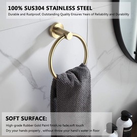 BGL Towel Ring Brushed Gold Stainless Steel 304 Towel Ring Wall Mount Bathroom Towel Holder Round Towel Hanger