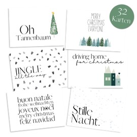 Christmas Cards Set (32 Pieces) with Different Motifs - A6 Postcards for Christmas - A Christmas Postcard for Each of Your Loved Ones - Cool Christmas Postcards with and without Sayings