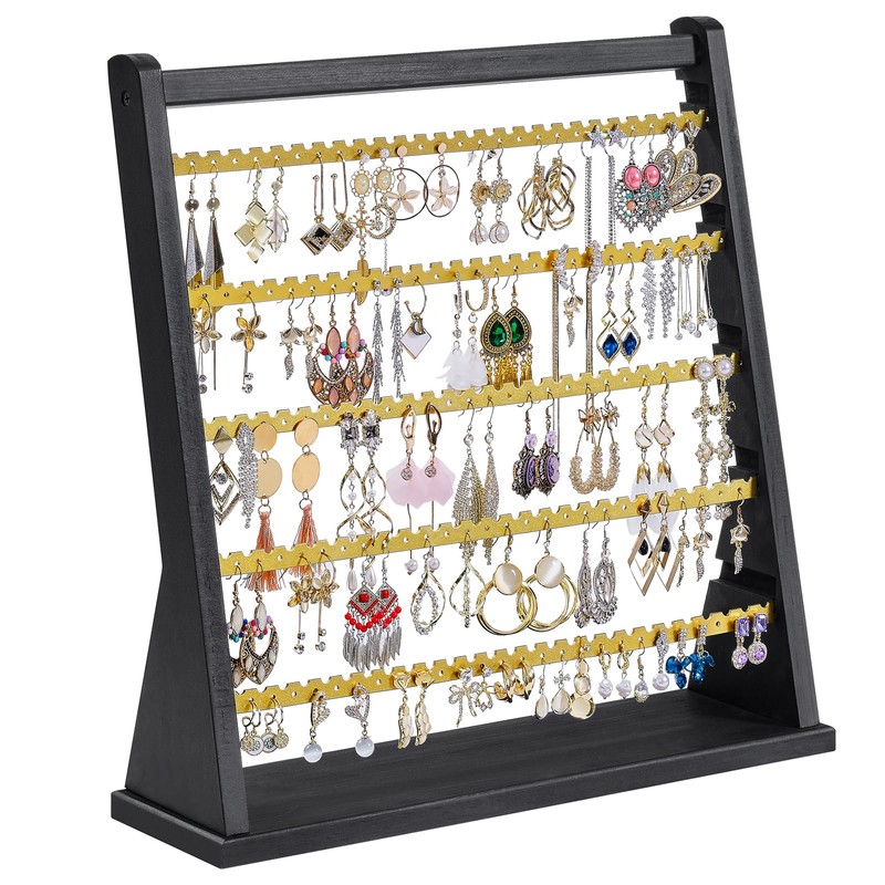 Poyilooo Earring Organizer Stand, Rustic Wood Earring Holder Rack, 5
