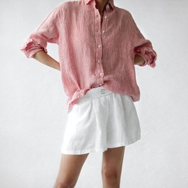 Seaside Tones Linen Striped Shirt - Red, L/XL