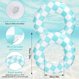 FYSUIMU 3Pcs Inflatable Pool Float Retro Blue Checkered Swim Rings Swimming Pool Tubes for Adults Teens Summer Beach Bachelorette Party, 30 x 14 Inch