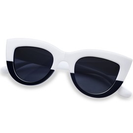 Joopin Oversized Cat Eye Sunglasses Polarized, Trendy White Black Cateye Shades for Women UV Protection, Retro Rounded Cat Sun Glasses