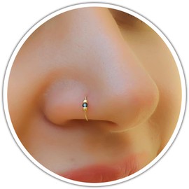 14k Gold Nose Ring - Sleek & Hypoallergenic Homemade Gold Nose Hoop with Dazzling 2mm Blue Gem - Thin 24 Guage Gold Nose Piercing 7mm, Perfect Fit for Everyday Elegance
