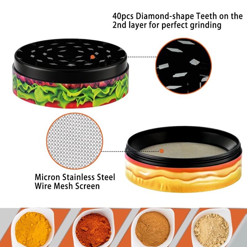 Spespo Herb Grinders, Large Spice Crusher 63mm, 4 Layers Metal