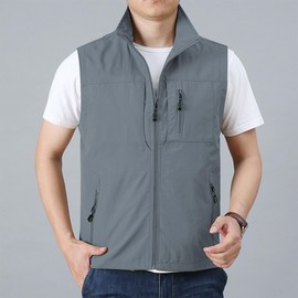 Hixiaohe Mens Lightweight Vest Summer Casual Outdoor Vest Utility Travel Golf Work Zip Sleeveless Jacket with Pockets(Gray,M)