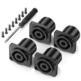 Jumwa 4 Pack 4 Pole Speakon Panel Twist Lock Speaker Socket Square Panel Jack Mounting Compatible with Neutrik Speakon NL4MP, NL4MPR, NL4FC, NL4FX, NLT4X, NL4 Series, NL2FC, Type6