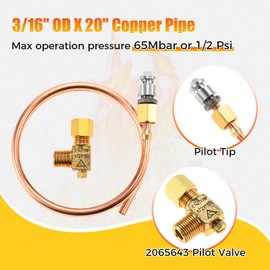 Pilot Tube 3/16' OD X 20' Copper Pipe with 2065643 Pilot Valve, Compatible with Tri Star Manufacturing 2065643 Pilot Adjusting Valve, Vulcan 00-719193 Pilot Valve, Fit for Hotel, Kitchen Gas Equipment