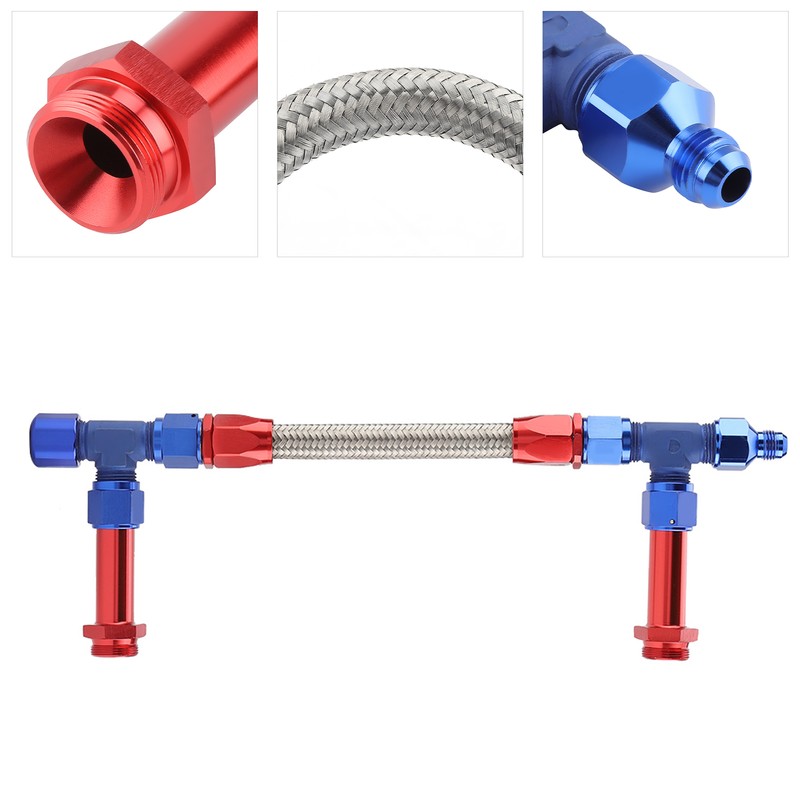 AN8 Braided Dual Feed Fuel Line Kit Carb Fittings for