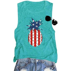 Ditcnolar Women Pineapple Patriotic Tank Tops Fourth of July Graphic Shirts Memorial Day Gift T Shirt USA Flag Star Stripe Tops-L (Mint Green)