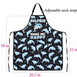 ENSIANTH Dolphin Chef Apron Dolphin Gifts for Dolphin Lovers Dolphin Make Me Happy Cooking Kitchen Baking Apron with Pockets (2519 dolphins apron)