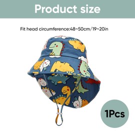 ZALAOR Sun Hat Kids Bucket Hat - Wide Brim with Neck Flap Cartoon Dinosaur Hats - Adjustable Baby Sunhat for Boys Girls 6 Months to 8 Years- Sun Protection for Outdoor Play
