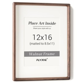 12x16 Picture Frame, USA-Sourced Natural Walnut Wood Photo Frame with Tempered Glass, Handcrafted Rounded Corner 12 x 16 Wooden Frame Matted to 8.5x11 Photos, Horizontal or Vertical Wall Mounting