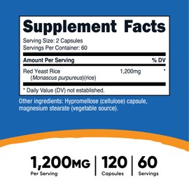 Nutricost Nutricost Red Yeast Rice 1200mg, 120 Capsules - 60 Serv, Veggie Caps, Non-GMO, Gluten Free